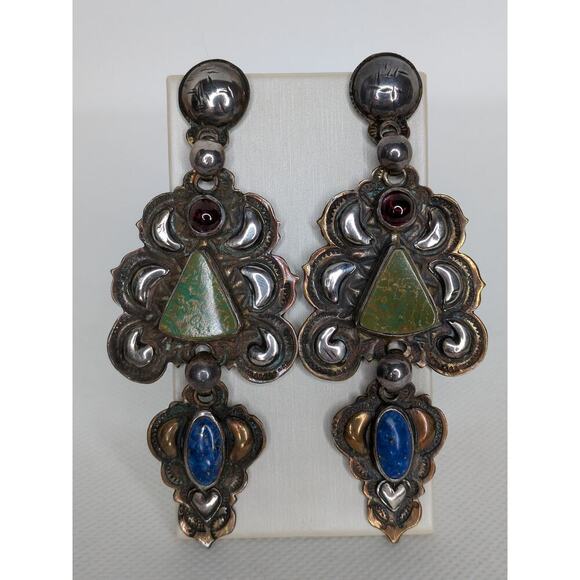 Dennis Michael Garcia Jewelry - Dennis Michael Garcia Sterling & Brass Fused Semi Precious Chandelier Earrings!